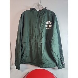 Ohio University Bobcats Windbreaker Jacket Hooded Pullover Champion GREEN Large
